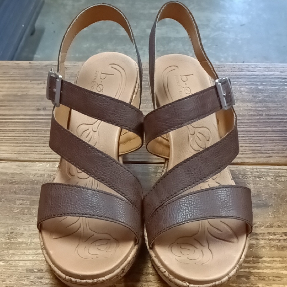 b.o.c. Brown Triple-Strap Leather Slingback Sandals